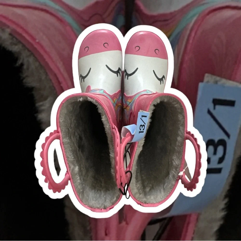 members mark Unicorn Rain Boots‎ Youth Toddler Girls Pink Rubber Rainbow sz 7/8